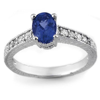 Genuine 1.02 ctw Blue Sapphire & Diamond Ring 14K White: Diamond: 8 Round cut @ 0.16 ctw Clarity: SI-I Color: H-KGemstone: Natural SapphireGemstone color: BlueGemstone quality: Good-to-Very GoodGemstone Cut & Weight: 1 Oval cut @ 0.86 ctwMetal Purity & Colo