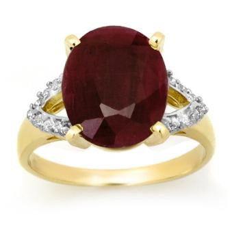 Genuine 6.50 ctw Ruby & Diamond Ring 10K Yellow Gold: Diamond: 18 Round cut @ 0.20 ctw Clarity: SI-I Color: H-KGemstone: Natural RubyGemstone color: RedGemstone quality: Good-to-Very GoodGemstone Cut & Weight: 1 Oval cut @ 6.30 ctwMetal Purity & Color : 