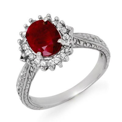 Genuine 2.65 ctw Ruby & Diamond Ring 10K White Gold: Diamond: 20 Round cut @ 0.25 ctw Clarity: SI-I Color: H-KGemstone: Natural RubyGemstone color: RedGemstone quality: Good-to-Very GoodGemstone Cut & Weight: 1 Oval cut @ 2.40 ctwMetal Purity & Color :