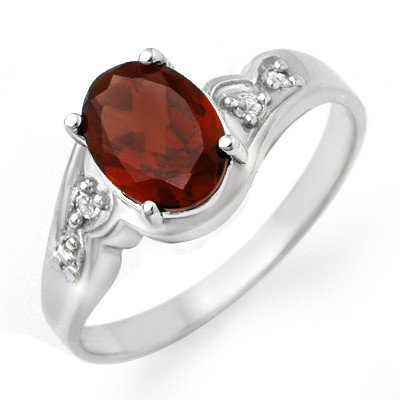Genuine 1.26 ctw Garnet & Diamond Ring 10K White Gold: Diamond: 4 Round cut @ 0.05 ctw Clarity: SI-I Color: H-KGemstone: Natural GarnetGemstone color: RedGemstone quality: Good-to-Very GoodGemstone Cut & Weight: 1 Oval cut @ 1.21 ctwMetal Purity & Color :