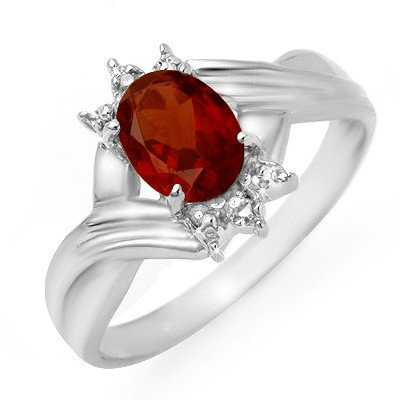 Genuine 1.04 ctw Garnet & Diamond Ring 10K White Gold: Diamond: 2 Round cut @ 0.03 ctw Clarity: SI-I Color: H-KGemstone: Natural GarnetGemstone color: RedGemstone quality: Good-to-Very GoodGemstone Cut & Weight: 1 Oval cut @ 1.01 ctwMetal Purity & Color :
