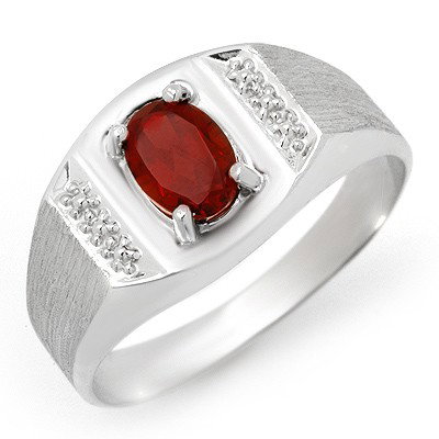 Genuine 2.0 ctw Garnet Men's Ring 10K White Gold: Gemstone: Natural GarnetGemstone color: RedGemstone quality: Good-to-Very GoodGemstone Cut & Weight: 1 Oval cut @ 2.0 ctwMetal Purity & Color : 10K Gold-WhiteGold weight: 3.40 gramsRing size (US): 10D