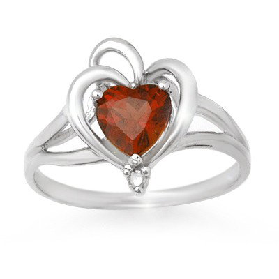 Genuine 0.87 ctw Garnet & Diamond Ring 10K White Gold: Diamond: 1 Round cut @ 0.02 ctw Clarity: SI-I Color: H-KGemstone: Natural GarnetGemstone color: RedGemstone quality: Good-to-Very GoodGemstone Cut & Weight: 1 Heart cut @ 0.85 ctwMetal Purity & Color 