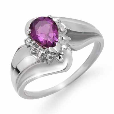 Genuine 0.56 ctw Amethyst & Diamond Ring 10K White Gold: Diamond: 1 Round cut @ 0.01 ctw Clarity: SI-I Color: H-KGemstone: Natural AmethystGemstone color: PurpleGemstone quality: Good-to-Very GoodGemstone Cut & Weight: 1 Pear cut @ 0.55 ctwMetal Purity & Co