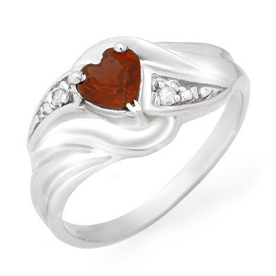 Genuine 0.61 ctw Garnet & Diamond Ring 10K White Gold: Diamond: 2 Round cut @ 0.03 ctw Clarity: SI-I Color: H-KGemstone: Natural GarnetGemstone color: RedGemstone quality: Good-to-Very GoodGemstone Cut & Weight: 1 Heart cut @ 0.58 ctwMetal Purity & Color 