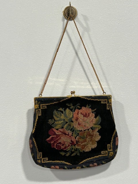 Victorian Handmande Needlepoint Purse-Silk Lining with Red Cabuchon Stones in Clasp (1 of 8)