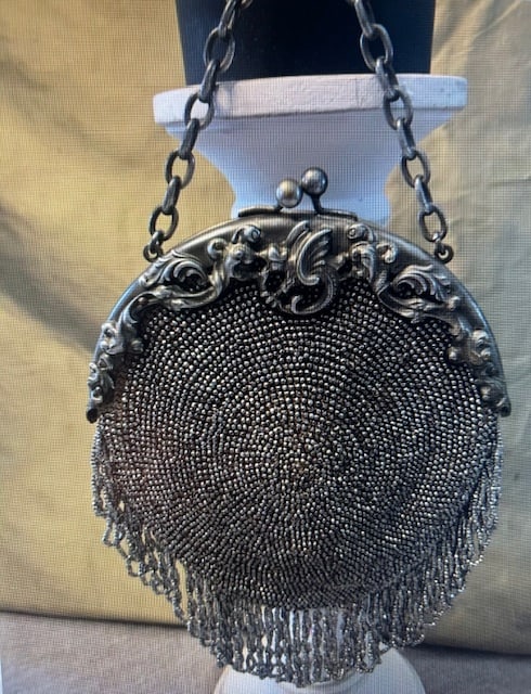 Rare-Classy Early 1900 Chatelaine Steel Cut Beads with German Silver Clip (1 of 8)