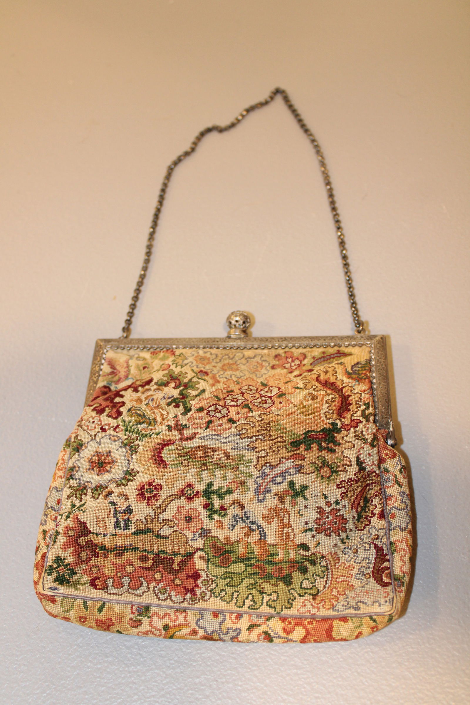 Extremely Fine Silk Petit Point Purse from 1940's with Animals and Figures (1 of 6)