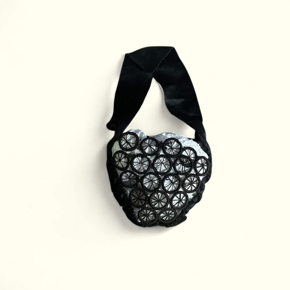 Early 1900's Antique Handmade Victorian Silk Black Crochet Chatelaine Purse (1 of 4)