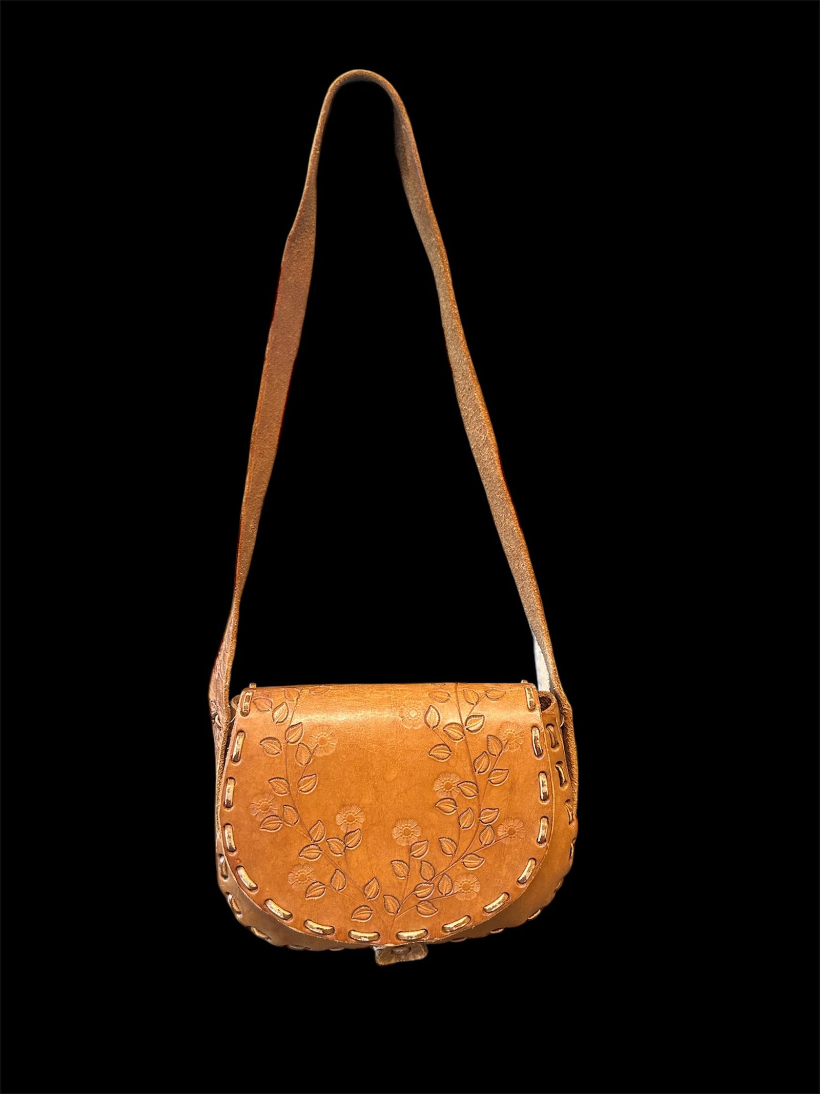 Hand Tooled Leather 70's Shoulder Bag (1 of 6)