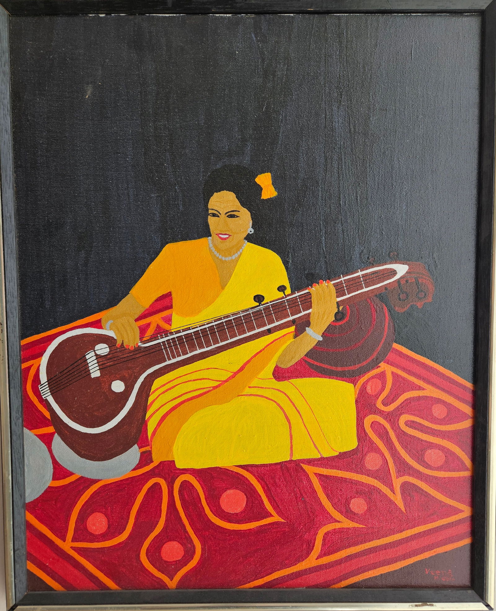 Hinson Cole (1910-1992) Veena Player - India painting: Artist: Hinson ColeTitle: VeenaMedium: Oil on CanvasSize: 24” x 16” CanvasDate: 1980’sProvenance: Estate of Louis & Annette Kaufman. Louis Kaufman (1905-1994) was a Romanian American Vio