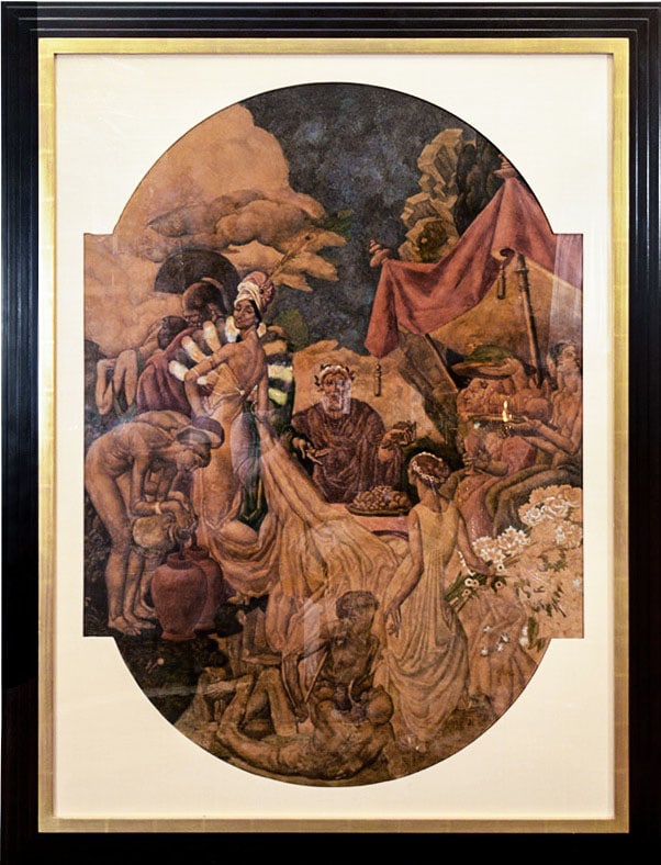 Eugene Savage ART DECO Elks Lodge CHICAGO: Artist: Eugene Francis Savage (American, 1883-1978) Title: Feast on Mount Olympus, 1926 (study for the Grand Reception Hall mural of the Elks Veterans Memorial, Chicago) Medium: watercolor, gouache, a