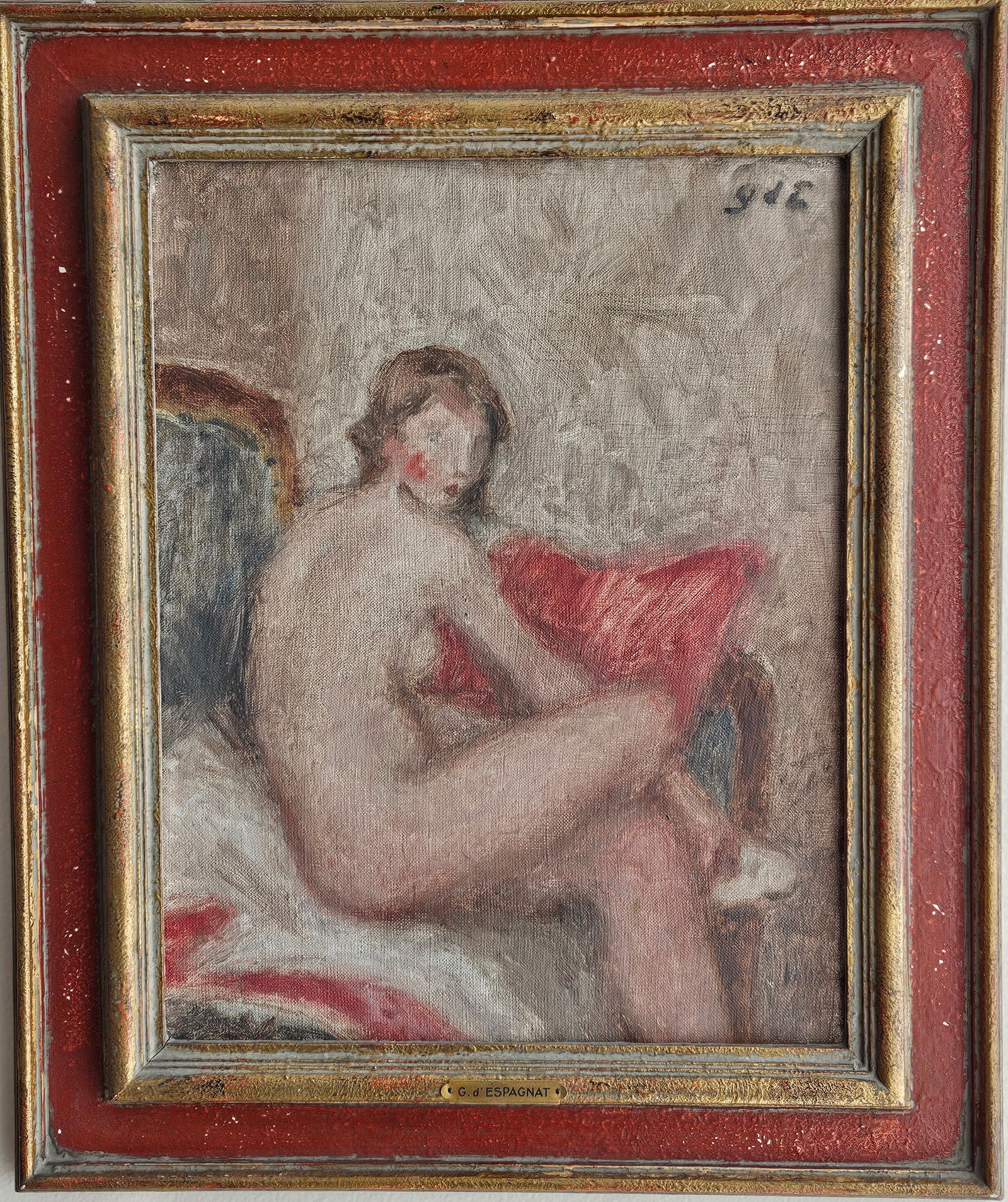 Georges D'Espagnat (1870-1950) Nude French Impressionist Painting: Artist: Georges D’Espagnat (1870-1950)Title: Medium: Oil on CanvasSize: 13 3/4” x 10 3/4” CanvasDate: 1930’s?