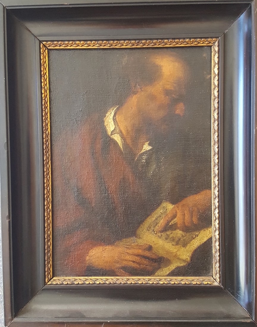 Old Master Dutch Painting Old Man Reading Book (1 of 2)
