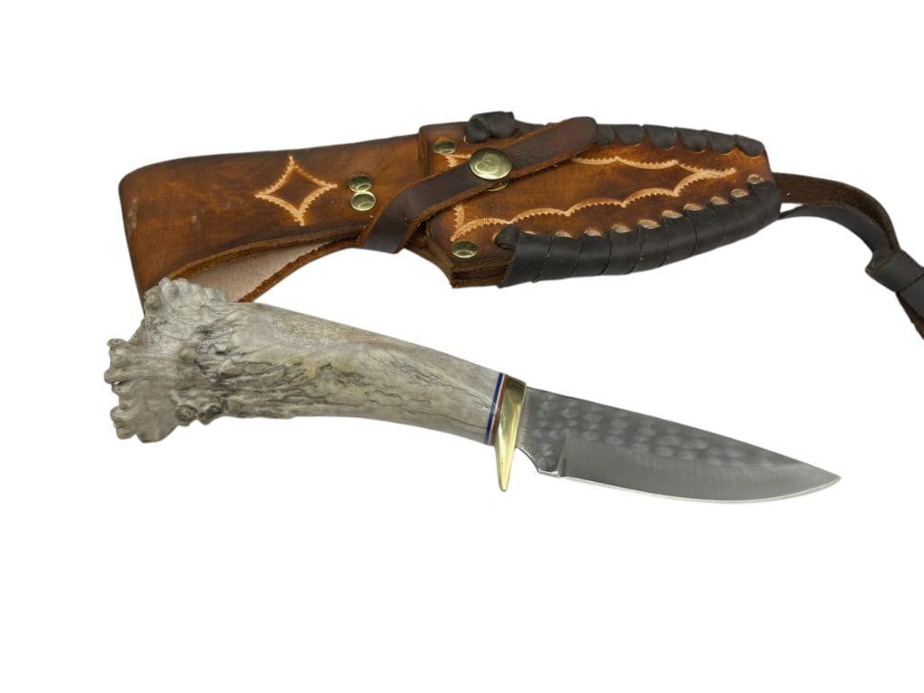 KEN RICHARDSON NAVAJO ANTLER HANDLED FIXED BLADE KNIFE (1 of 10)
