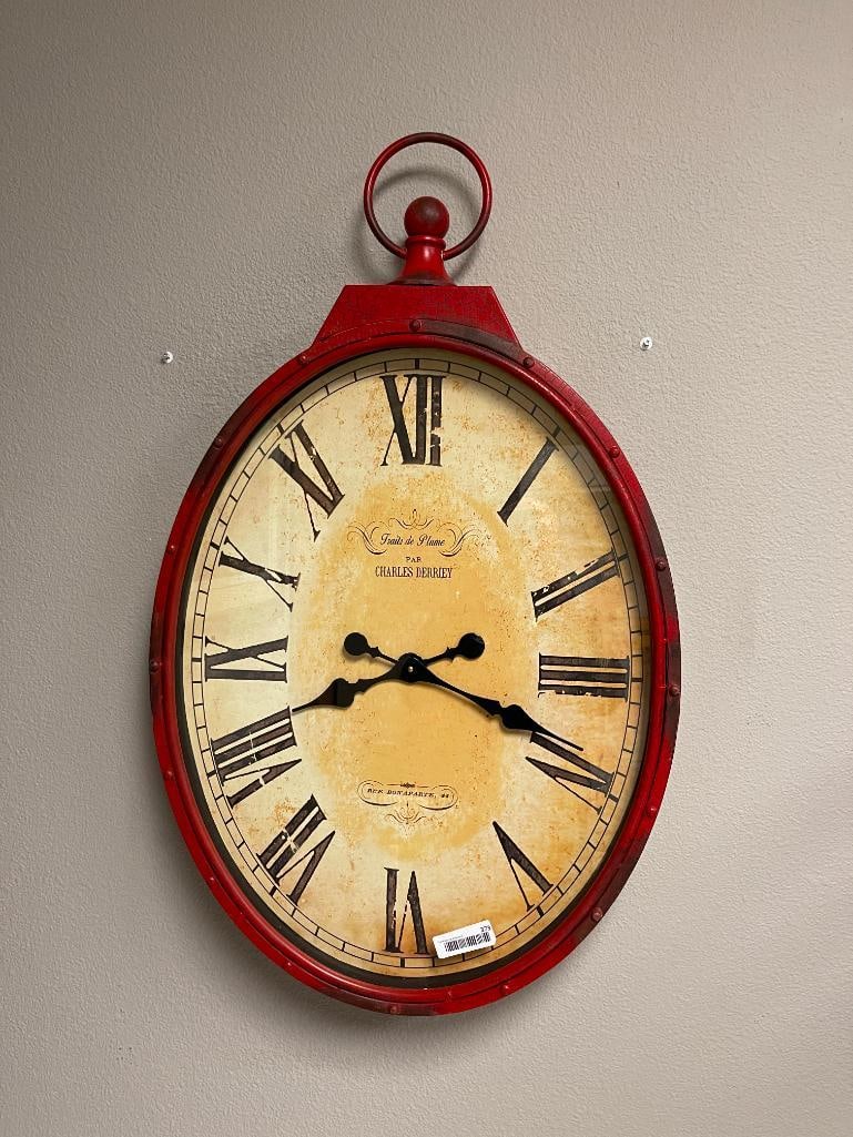 RUSTIC DEEP RED METAL FRAME AND GLASS WALL CLOCK (1 of 5)