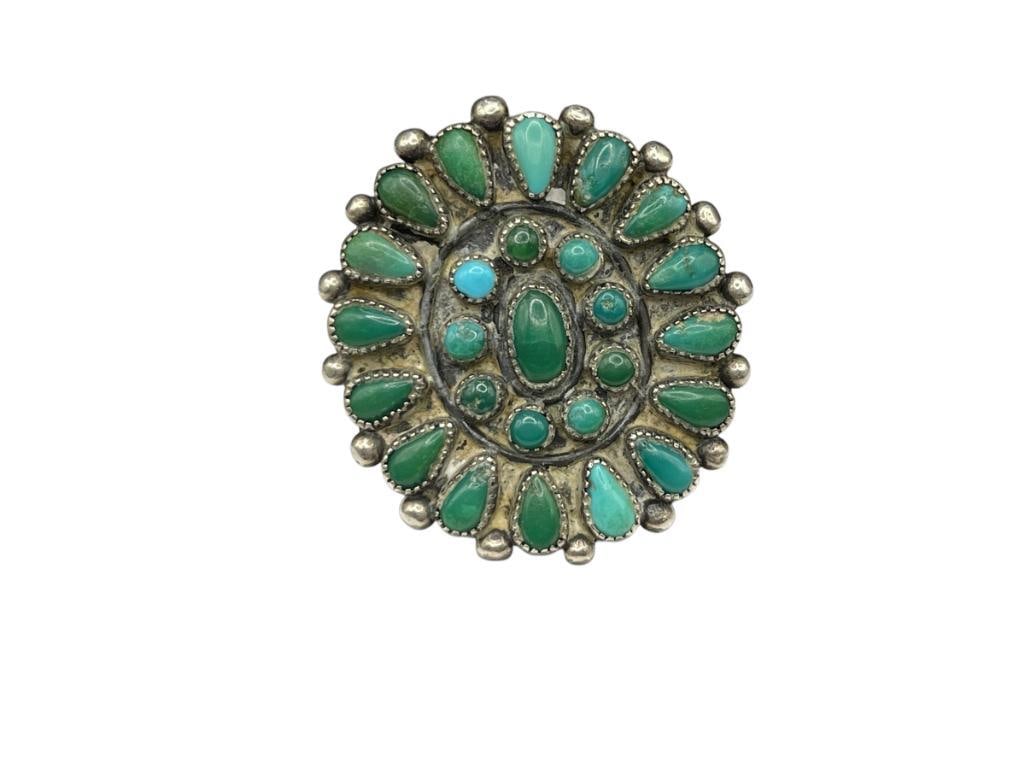 VINTAGE ZUNI PETIT POINT STERLING SILVER TURQUOISE RING (1 of 6)