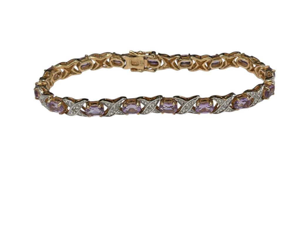 GOLD VERMEIL STERLING SILVER AMETHYST TENNIS BRACELET (1 of 6)