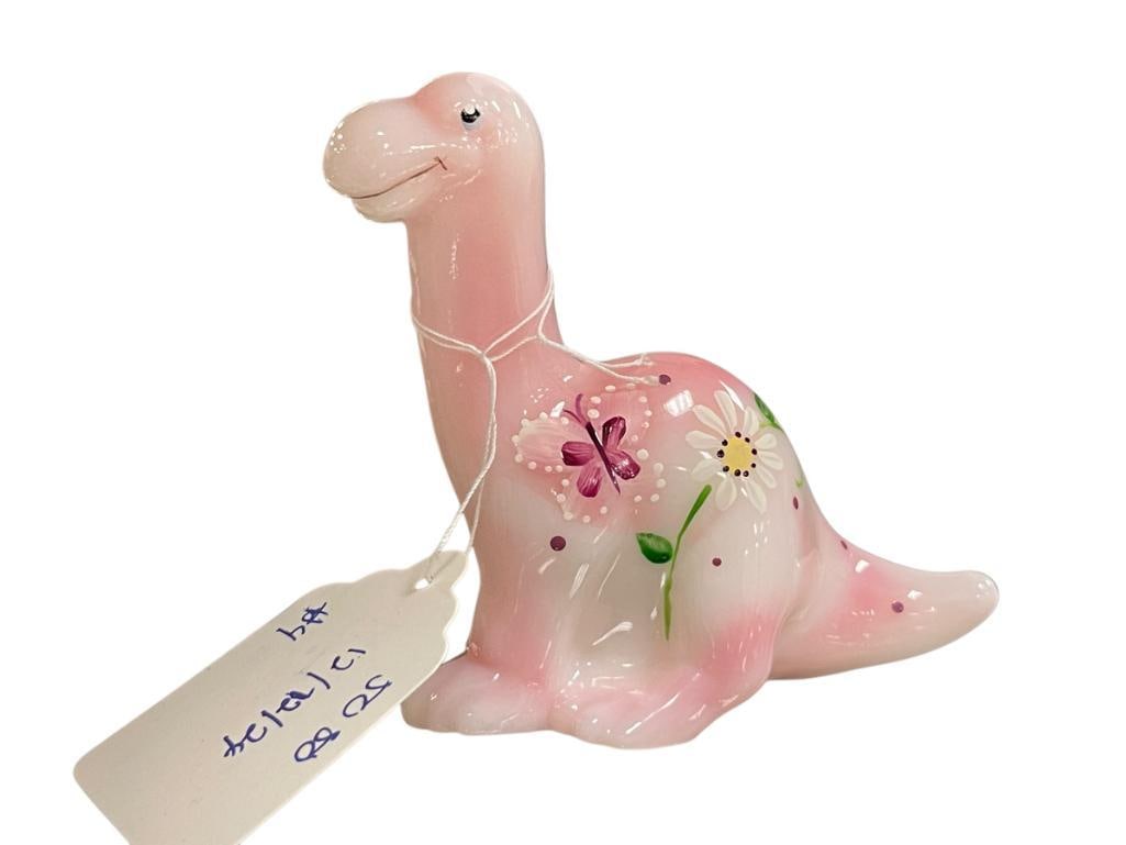 VINTAGE FENTON HAND PAINTED GLASS DINOSAUR FIGURINE SIGNED BY ARTIST C. SMITH (1 of 6)