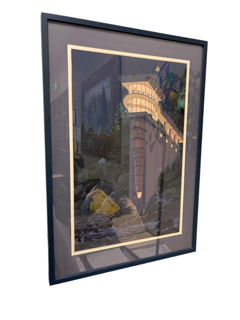 2020 FRANK LLOYD WRIGHT ARTS & CRAFTS SERIGRAPH OF SEASIDE HOME DESIGNED BY FRANK LLOYD WRIGHT: PRINT DISPLAYS THE INCREDIBLE IDEAS OF FRANK LLOYD WRIGHT'S ARCHITECTURE, 2020 EDITION PRINT, FRAMED AND MATTED, LIMITED EDITION # 40/150 24" X 36"