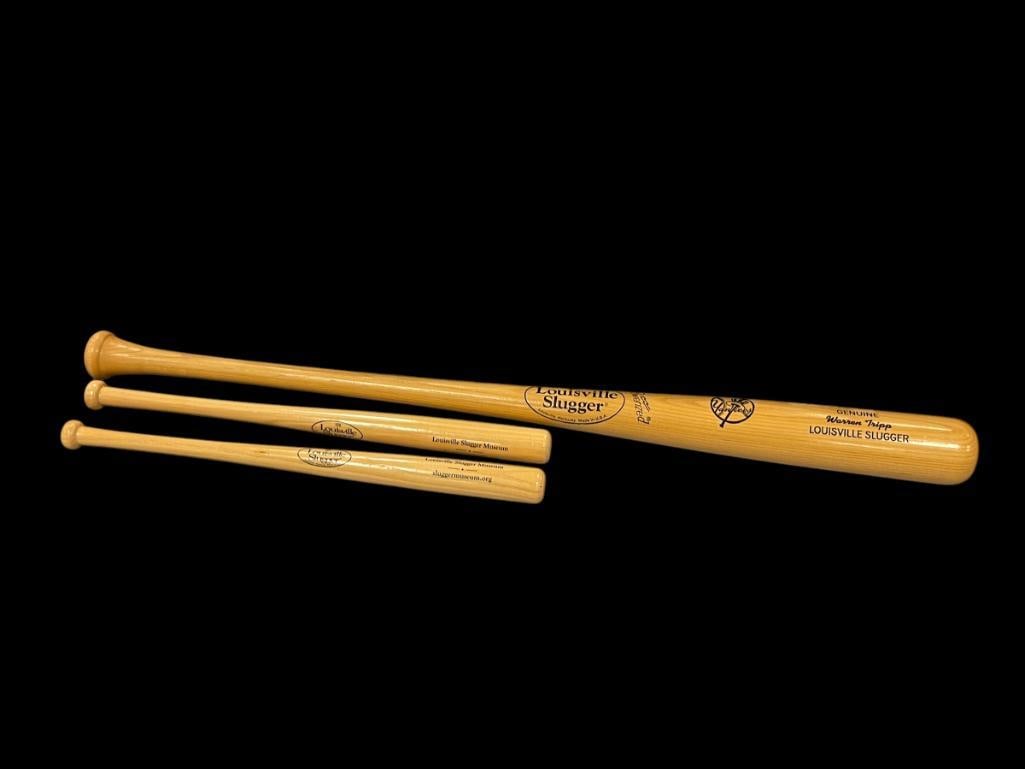 THREE COLLECTIBLE LOUISVILLE SLUGGER BATS INCLUDING A NEW YORK YANKEES PERSONALIZED TO WARREN TRIPP (1 of 9)