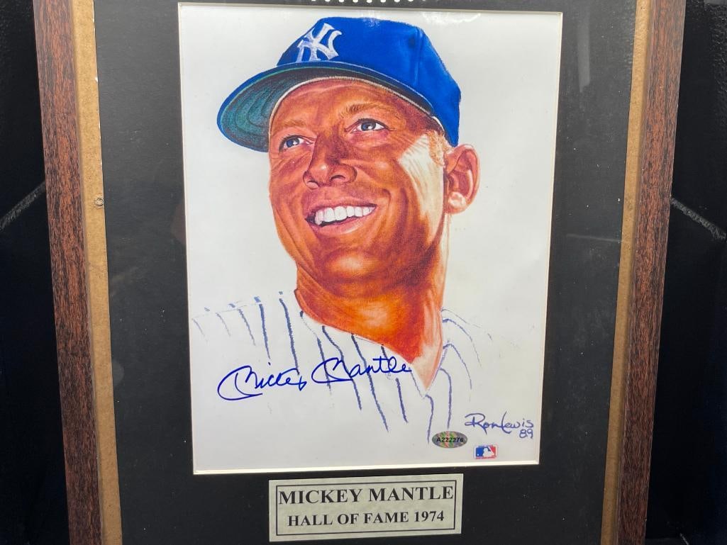 MICKEY MANTLE NEW YORK YANKEES HALL OF FAMER AUTOGRAPHED PRINT BY RON LEWIS (1 of 8)