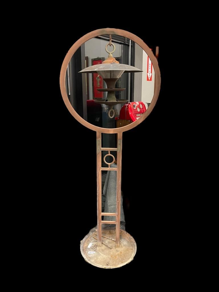 RUSTIC METAL YARD ART ASIAN MOTIF BIRD FEEDER WITH ROUND FRAME FEATURING TIERED FEEDER (1 of 9)