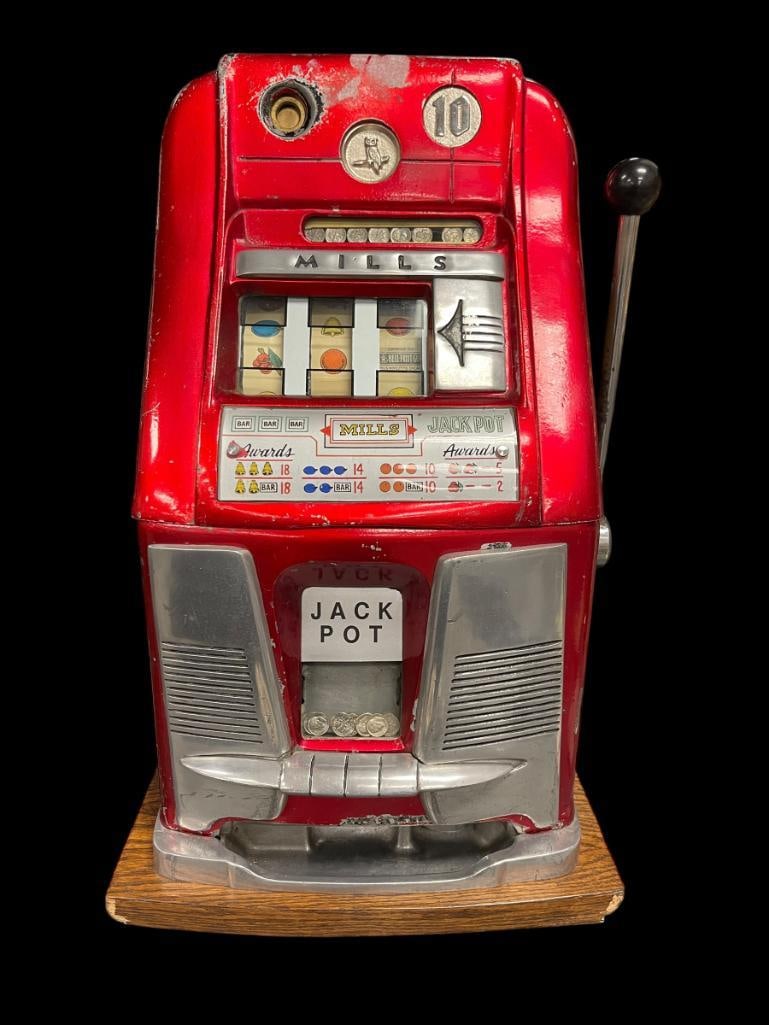 1940'S MILLS OWL HIGH TOP DIME 10 CENTS SLOT MACHINE IN FULLY FUNCTIONAL CONDITION (1 of 13)