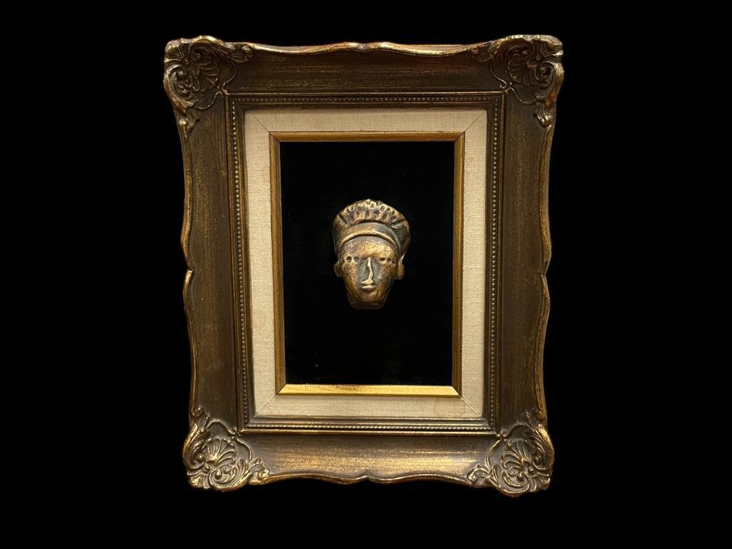 BOLIVIAN PRE-INKA BRONZE BOLA THROWING WEAPON MOUNTED TO FELT IN FRAME (1 of 5)