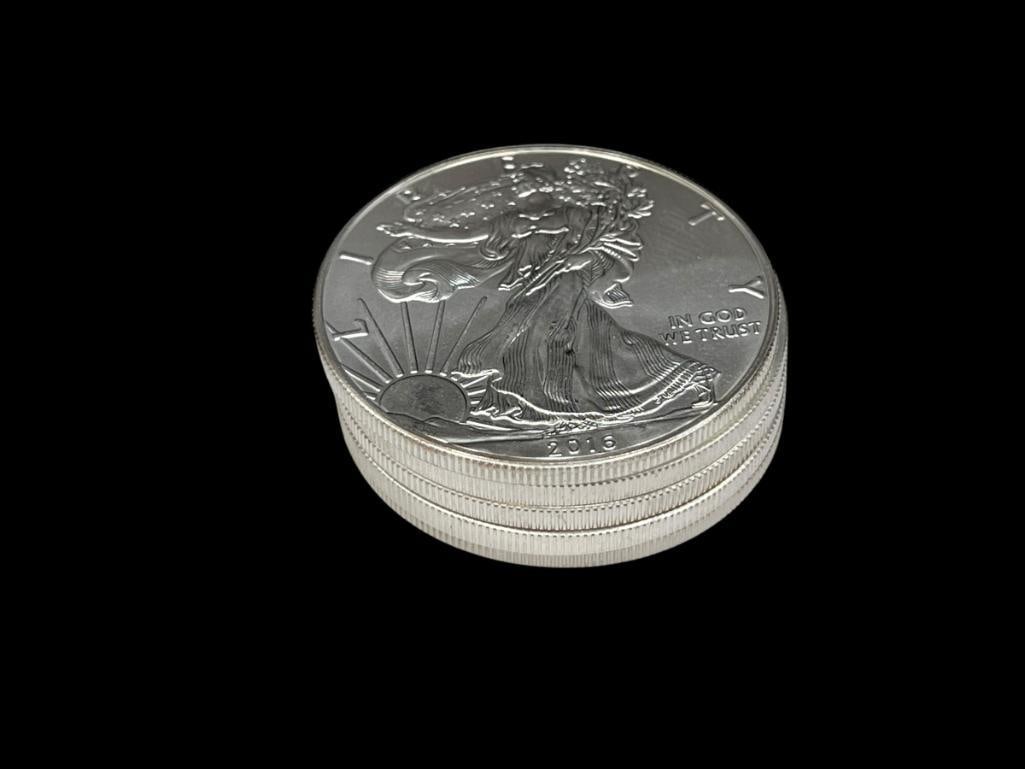 FIVE AMERICAN SILVER EAGLES BU (1 of 9)