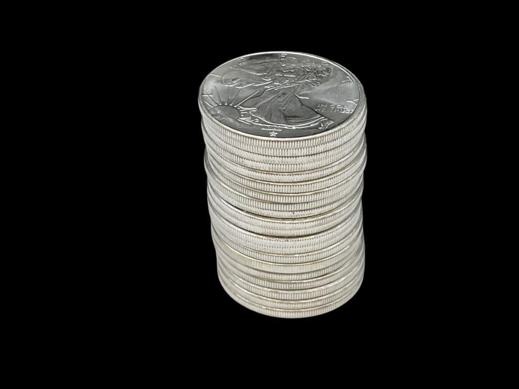 ROLL OF 20 .999 FINE SILVERCOINS WITH AMERICAN EAGLE MOTIF (1 of 6)