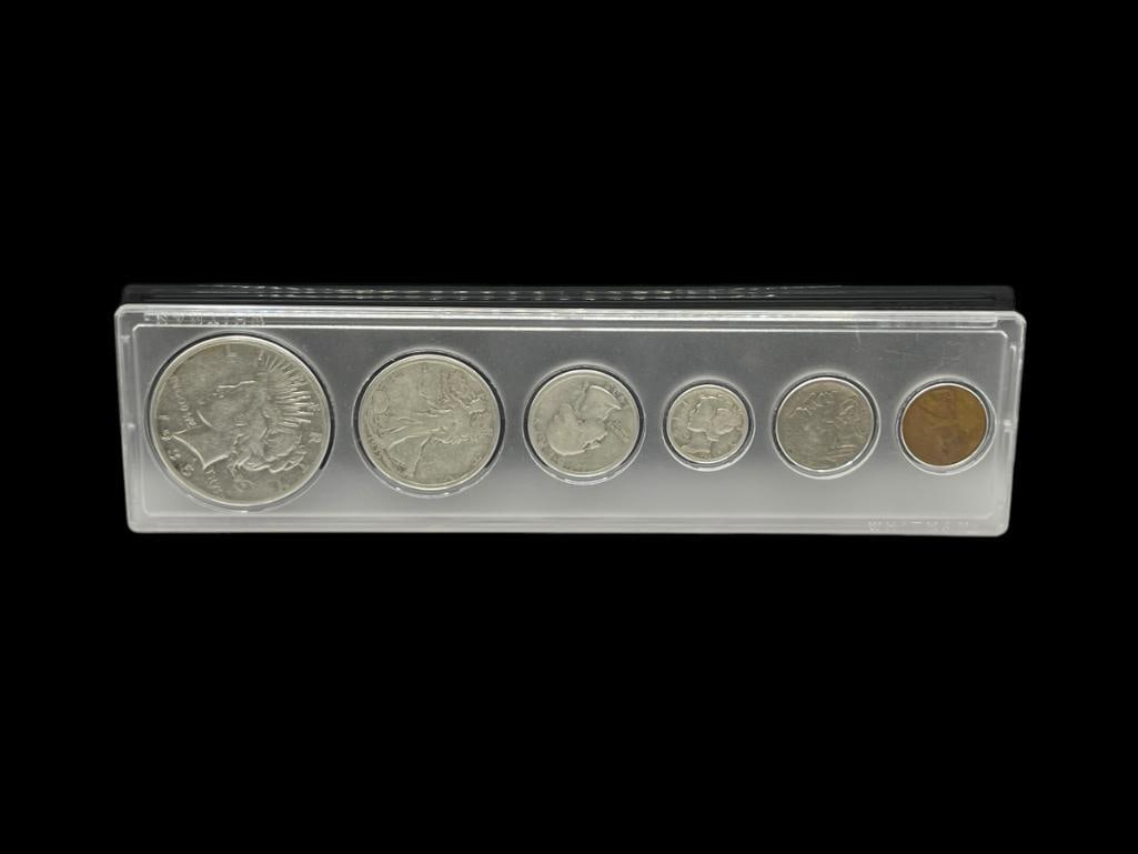 1935 U.S. COIN SET FEATURES FOUR 90% SILVER COINS AS WELL AS A BUFFALO NICKEL AND WHEAT CENT (1 of 8)