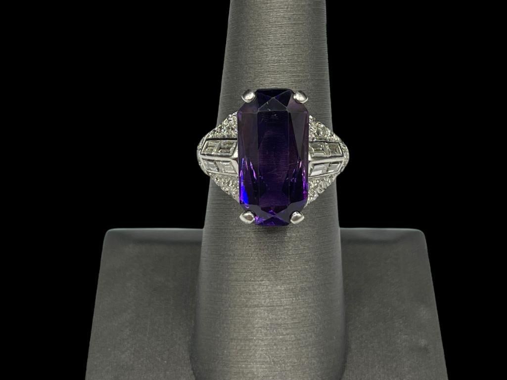 ANTIQUE ART DECO PLATINUM AMETHYST AND DIAMOND RING (1 of 9)