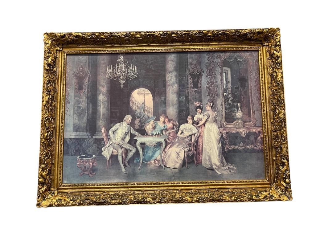REPRODUCTION PRINT OF FRANCESCO BEDA'S "THE CHESS GAME" IN GILT GOLD WOODEN FRAME (1 of 7)