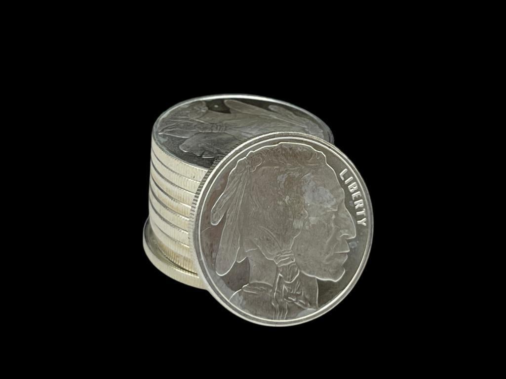 10 .999 FINE SILVER BUFFALO NICKEL THEMED HALF TROY OUNCE ROUNDS (1 of 5)