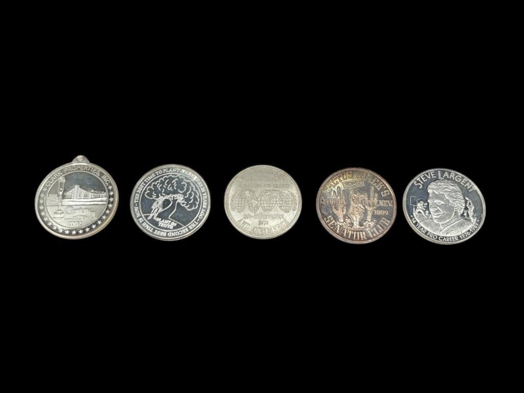 FIVE .999 FINE SILVER VINTAGE ROUNDS (1 of 10)