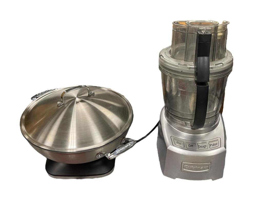TWO CUISINART KITCHEN APPLIANCES INCLUDING CUISNART WOK AND 16 CUP FOOD PROCESSOR: WOK NEEDS POWER CORD BUT IN GREAT CONDITION, PROCESSOR HAS BEEN TESTED