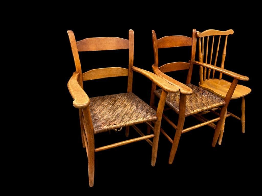 PAIR OF OLD HICKORY FURNITURE CO. VINTAGE SLAT BACK CANE SEAT ARMCHAIRS (1 of 10)