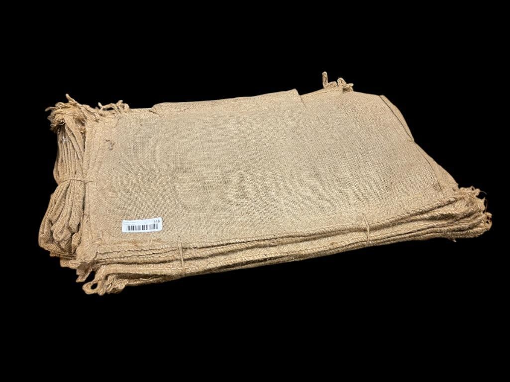 NEW BURLAP MATERIAL TO MAKE SACKS: APPROX. 40 PIECES 25' X 13:"