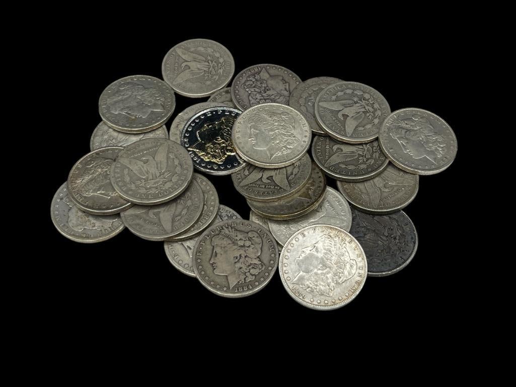 25 ASSORTED PRE-1921 U.S. MORGAN SILVER DOLLARS FEATURING VARIOUS DATES AND MINT MARKS (1 of 9)