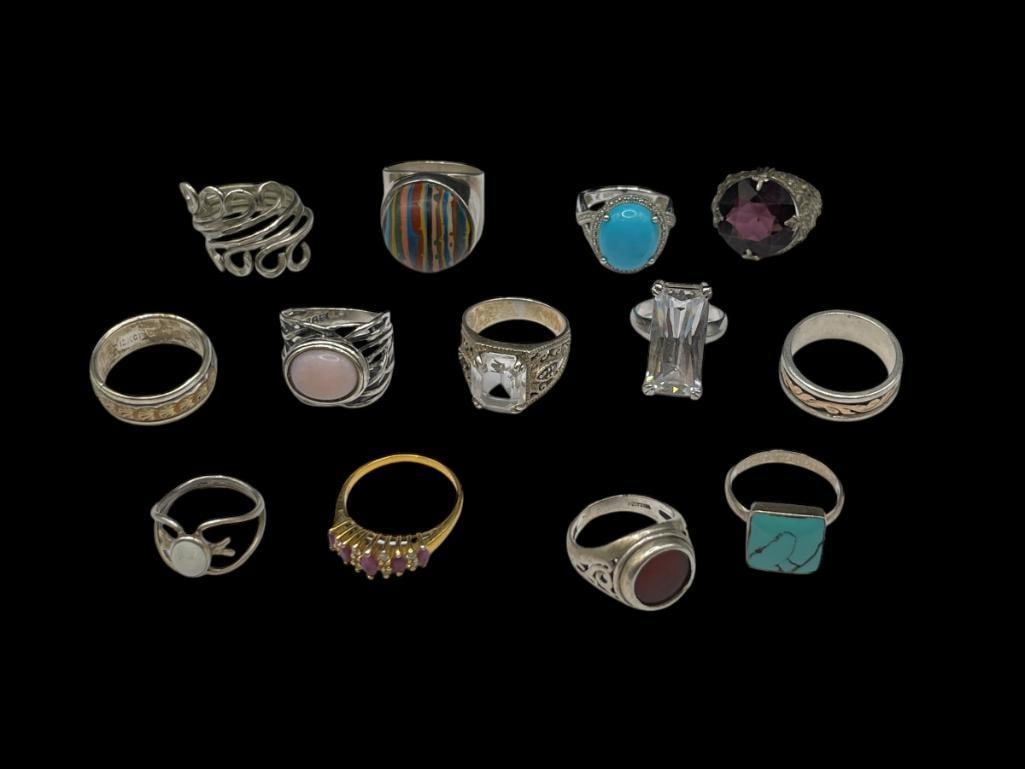ASSORTED STERLING SIVLER FASHION RINGS WITH VARIOUS DESIGNS AND STONES (1 of 9)