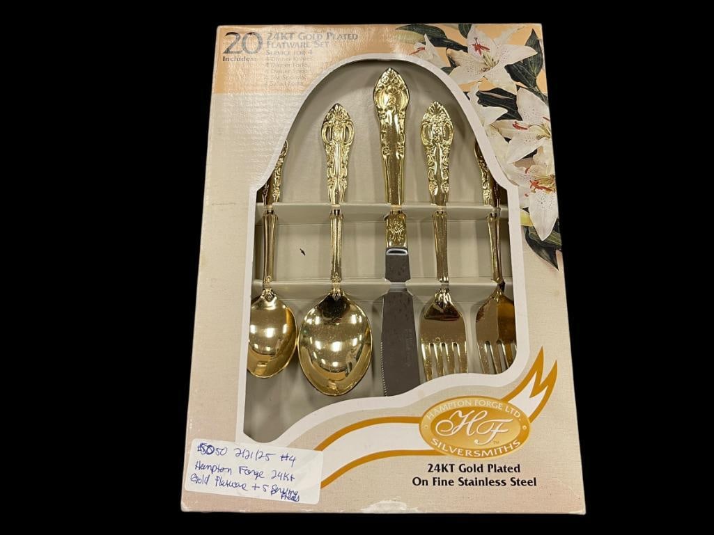 NEW IN PACKAGE HAMPTON FORGE LTD. 24K GOLD PLATED FLATWARE SET FIVE PIECE SERVICE FOR FOUR (1 of 20)