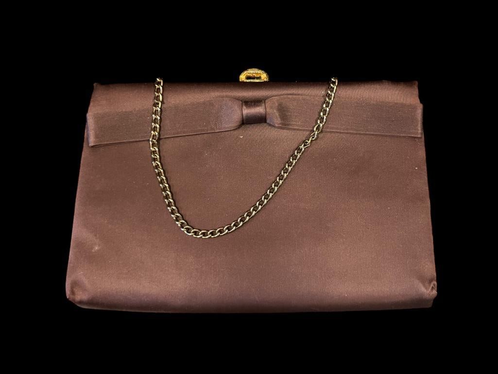 AFTER FIVE VINTAGE BROWN SILK LADIES EVENING BAG MADE IN USA (1 of 7)