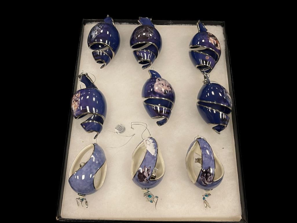 THE BRADFORD EDITIONS SPIRIT OF THE CANYON HEIRLOOM AND VISION OF THE NIGHT PORCELAIN ORNAMENTS: BY EDDIE LEPAGE AND VIVI CRANDALL SET OF SIX AND SET OF THREE ORNAMENTS 3 1/2" AND 5"Â 