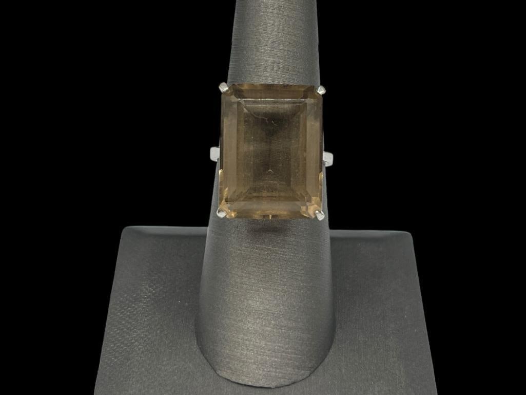 14K WHITE GOLD EMERALD CUT SMOKEY TOPAZ FASHION RING (1 of 9)