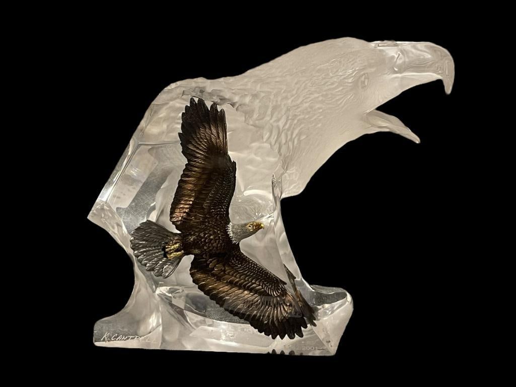 LIMITED EDITION "JOURNEY" ACRYLIC EAGLE MIXED MEDIA SCULPTURE BY KITTY CANTRELL WITH EAGLE ENCASED (1 of 16)