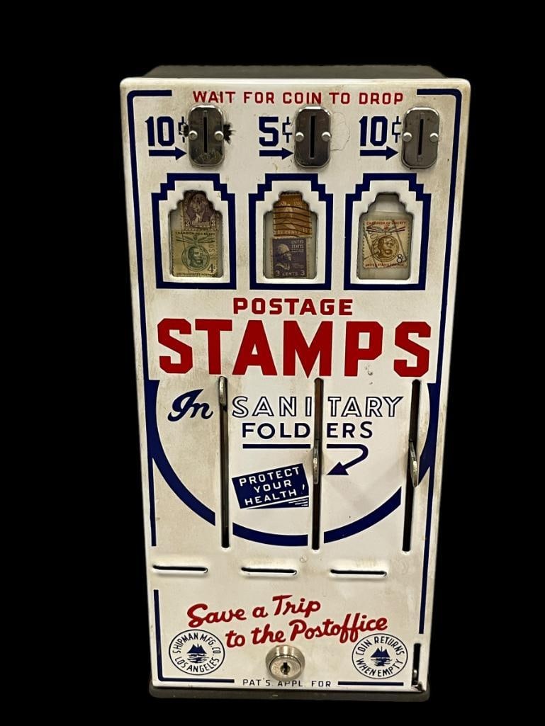 VINTAGE SHIPMAN MFG. CO 5 CENT AND 10 CENT STAMP VENDING / DISPENSING MACHINE (1 of 11)