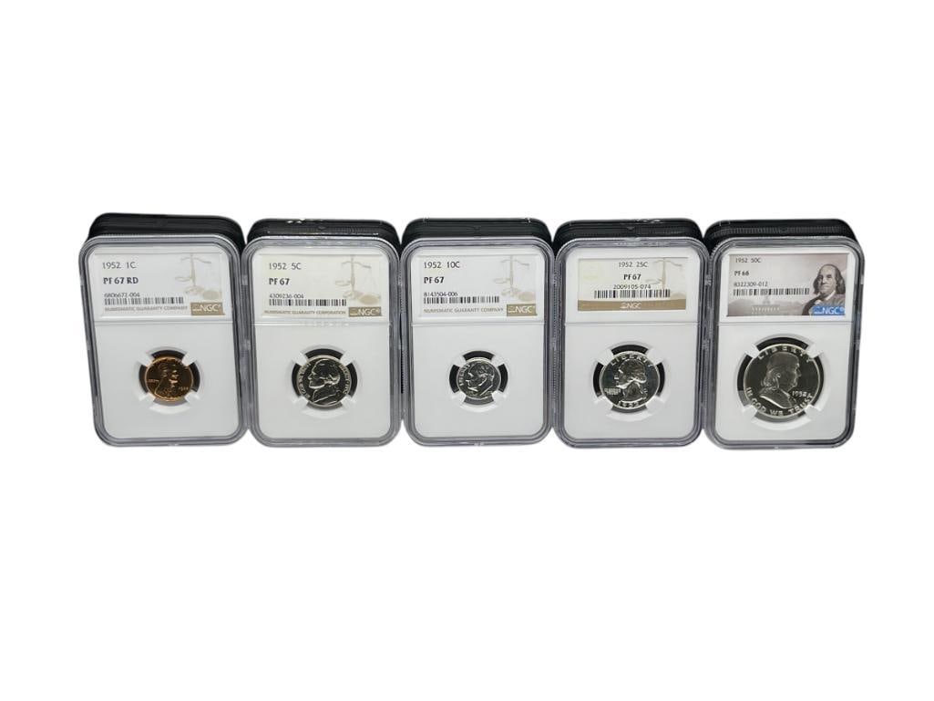 1952 U.S. PROOF SET FEATURING NGC GRADED PF67 COINS INCLUDING A PF67RD LINCOLN WHEAT CENT (1 of 15)