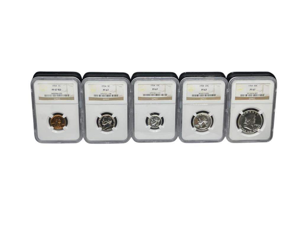 1954 U.S. PROOF SET FEATURING NGC GRADED PF67 COINS INCLUDING A PF67RD LINCOLN WHEAT CENT (1 of 15)