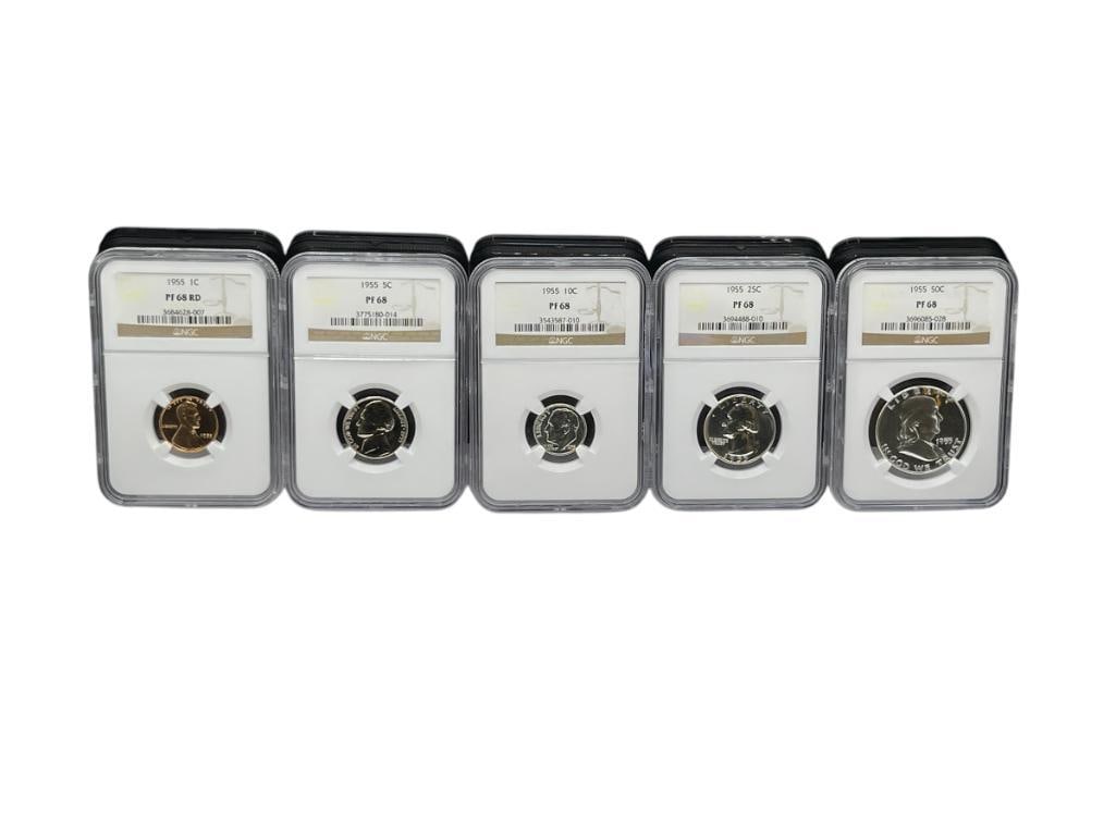 1955 U.S. PROOF SET FEATURING NGC GRADED PF68 COINS INCLUDING A PF68RD LINCOLN WHEAT CENT (1 of 14)
